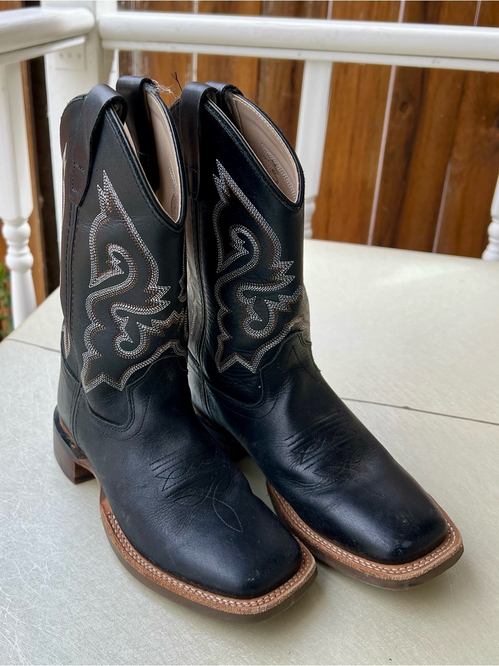 Cody James Little Westley Youth Black Leather Western Boots Square Toe Size 2